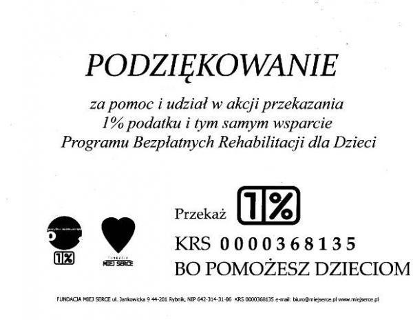 Podziękowanie od Fundacji Miej Serce