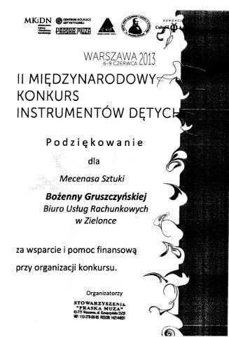 Podziękowanie za pomoc w konkursie